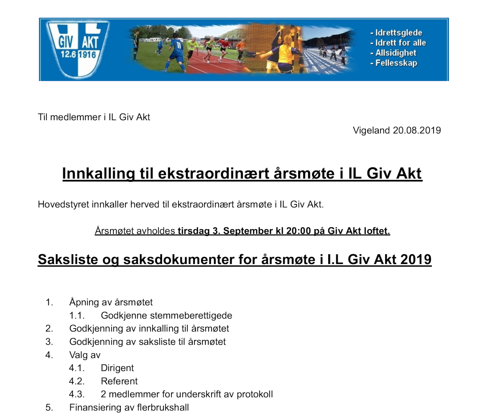Innkalling til ekstraordinært årsmøte